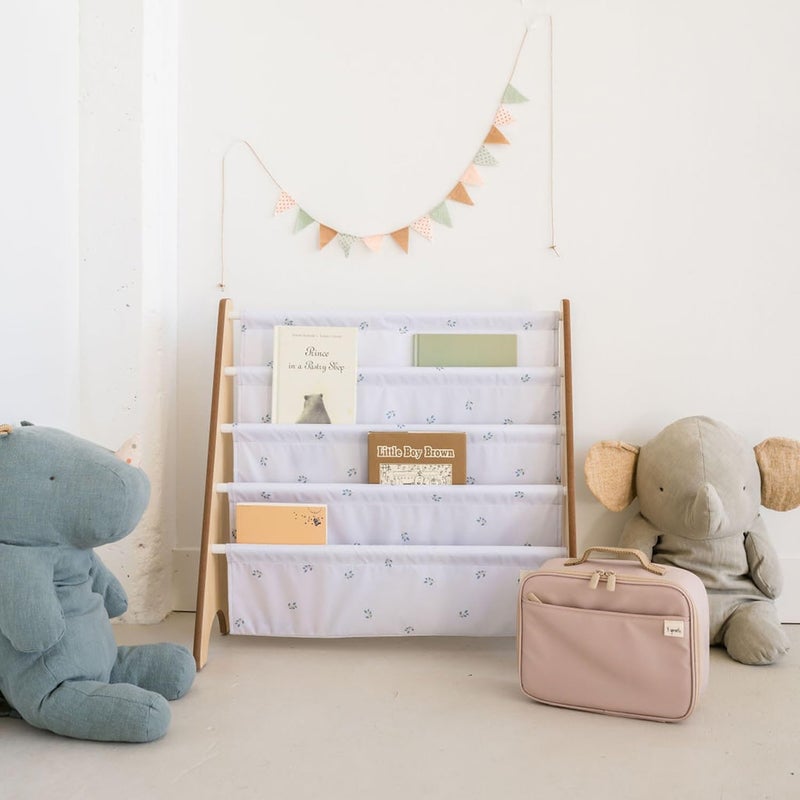 3 Sprouts Kids Bookshelf with Recycled Fabric - 4-Tier Sling Storage for Kids Rooms Holds 35 Titles - Toddler Organizer for Ages 3+ - Blueberry Mist - Image 5