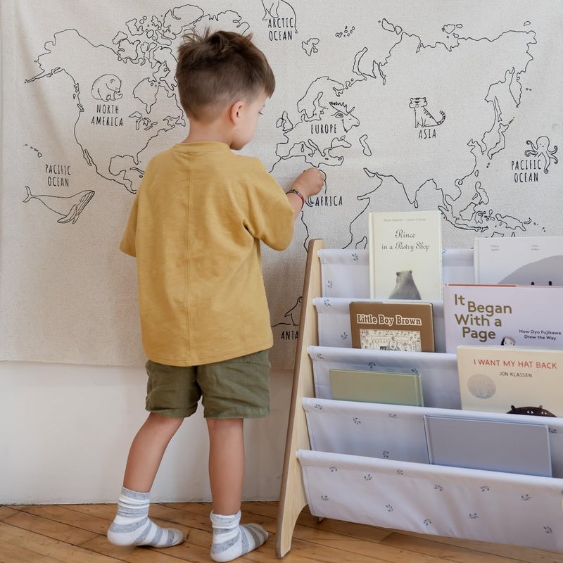 3 Sprouts Kids Bookshelf with Recycled Fabric - 4-Tier Sling Storage for Kids Rooms Holds 35 Titles - Toddler Organizer for Ages 3+ - Blueberry Mist - Image 4