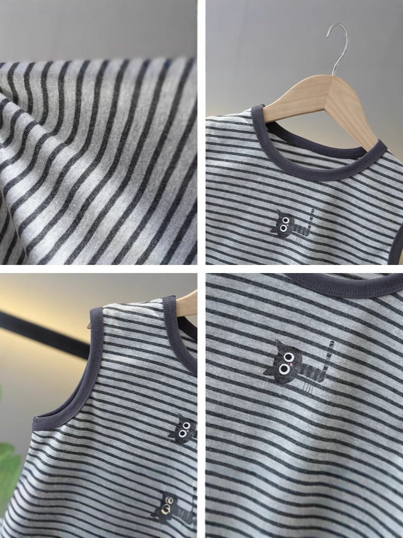 Boy'S Striped Vest Two-Piece Summer Boys And Baby'S Pure Cotton Suit Casual Summer Wear Children'S Thin Bloomers Thin - Image 3