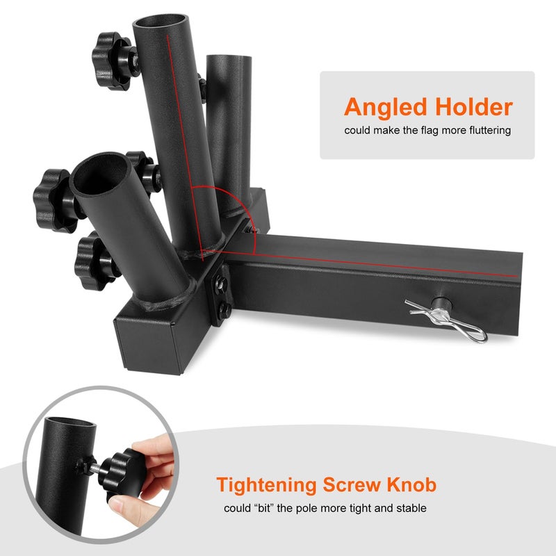 Yoursme Flagpole Hitch Mount 3 Flag Pole Holder Universal Flagpole Truck Flag Pole Mount Heavy Duty with Anti-Wobble Screws 2 inches Receiver Hitch for Car Trailer Flag Pole - Image 4
