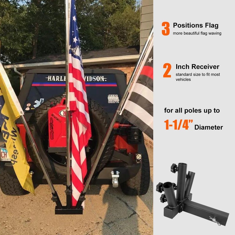 Yoursme Flagpole Hitch Mount 3 Flag Pole Holder Universal Flagpole Truck Flag Pole Mount Heavy Duty with Anti-Wobble Screws 2 inches Receiver Hitch for Car Trailer Flag Pole - Image 2