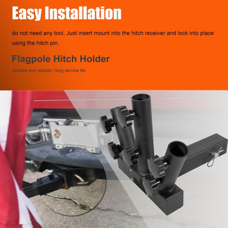 Yoursme Flagpole Hitch Mount 3 Flag Pole Holder Universal Flagpole Truck Flag Pole Mount Heavy Duty with Anti-Wobble Screws 2 inches Receiver Hitch for Car Trailer Flag Pole - Image 5