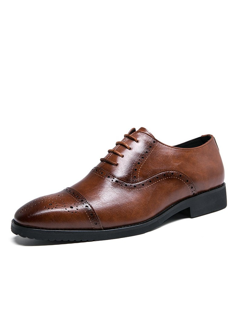 Loquat Men's Business Formal Leather Shoes Brown  - Image 1