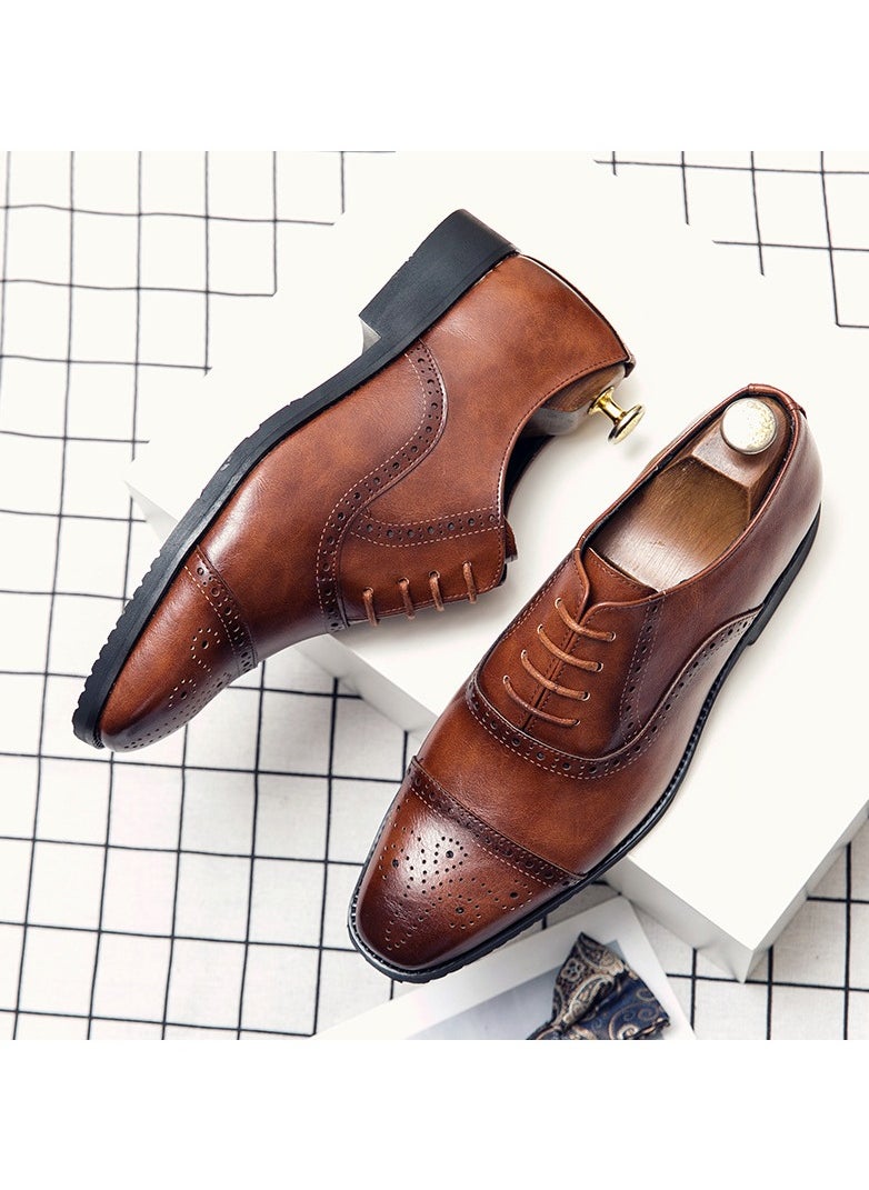 Loquat Men's Business Formal Leather Shoes Brown  - Image 2