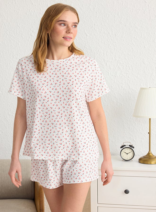 trendyol White Printed Crepe Knitted Pajama Set THMSS25PT00075 - Image 1