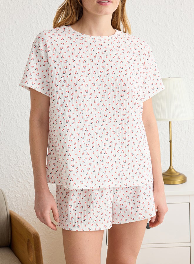 trendyol White Printed Crepe Knitted Pajama Set THMSS25PT00075 - Image 3