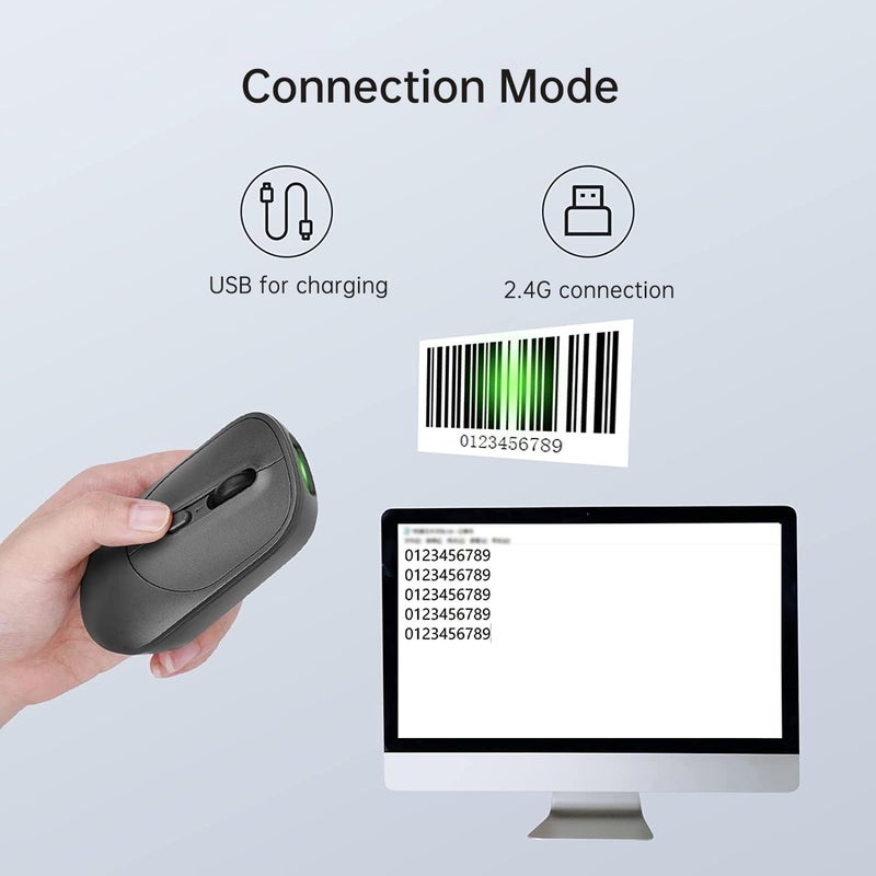THARO New Wireless Mouse Barcode Scanner, 2-in-1 Design 2D Handheld Barcode Scanner with Wireless Mouse Functions for POS System,Store,Supermarket, Warehouse.(Black) - Image 4