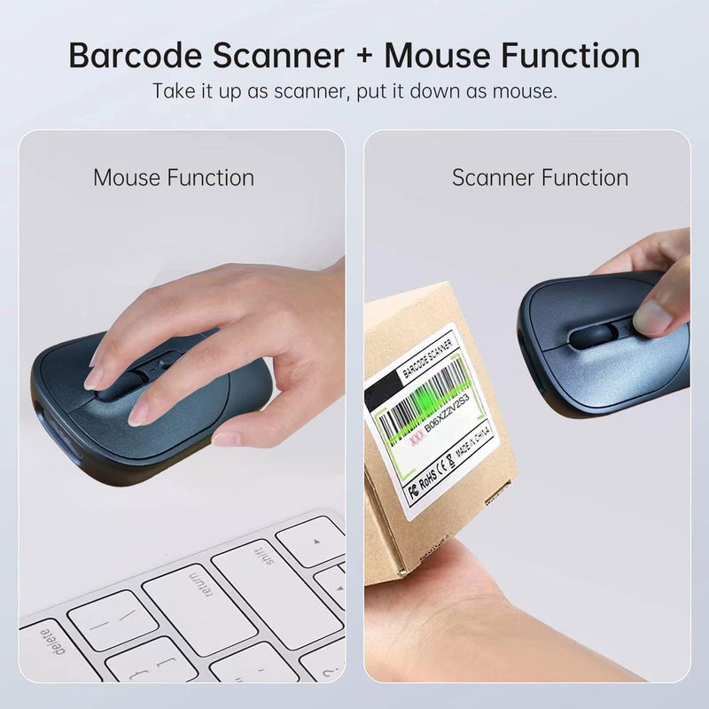 THARO New Wireless Mouse Barcode Scanner, 2-in-1 Design 2D Handheld Barcode Scanner with Wireless Mouse Functions for POS System,Store,Supermarket, Warehouse.(Black) - Image 2
