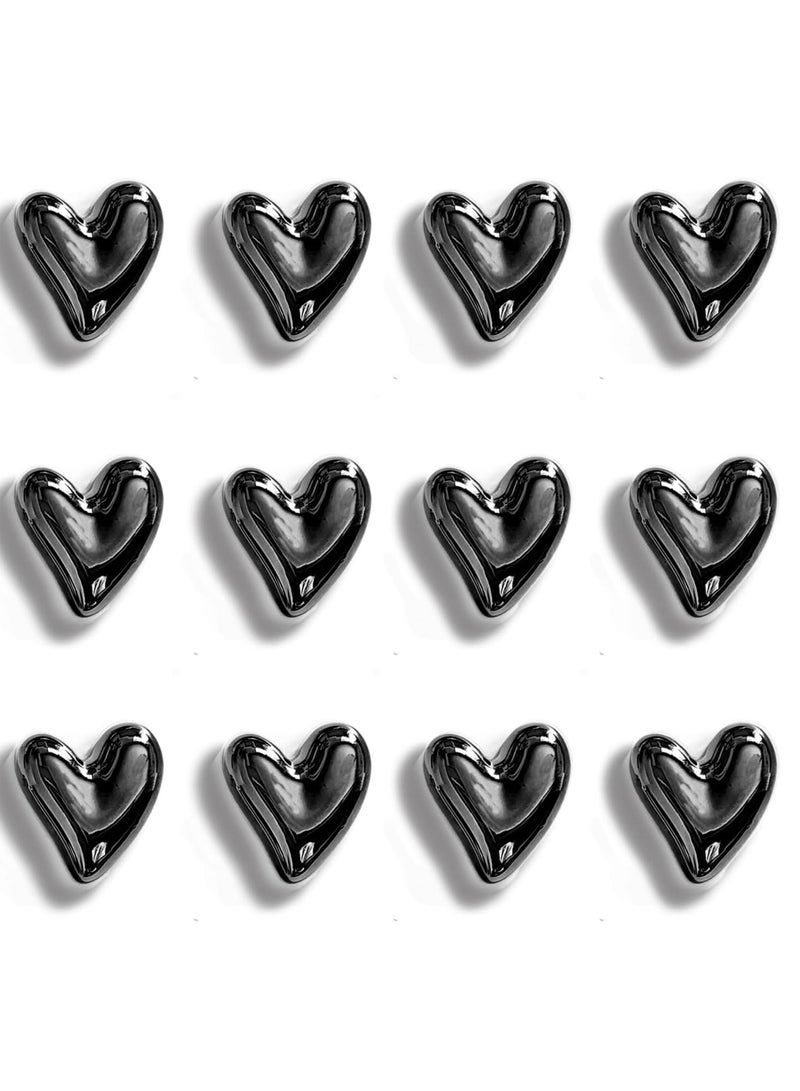 12PCS Refrigerator Magnets Black for Fridge 0.79in Small Love Heart Cute Decorative Magnet Set Home Kitchen Office Whiteboard Decor - Image 1