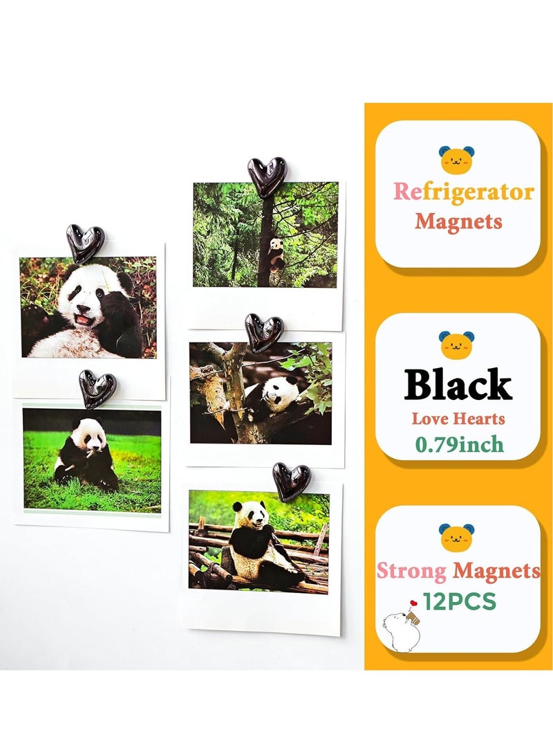 12PCS Refrigerator Magnets Black for Fridge 0.79in Small Love Heart Cute Decorative Magnet Set Home Kitchen Office Whiteboard Decor - Image 4