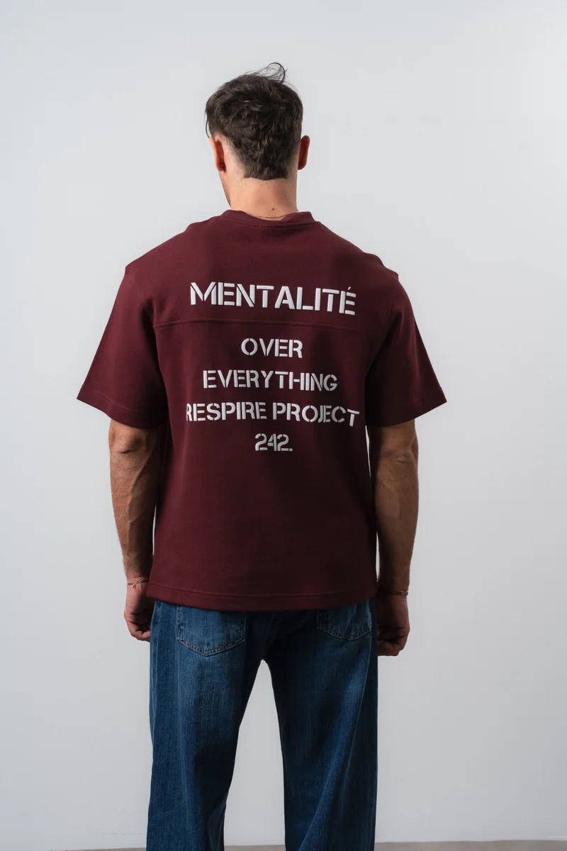 Respire Men's Mentality Print Regular Fit T-Shirt Burgundy