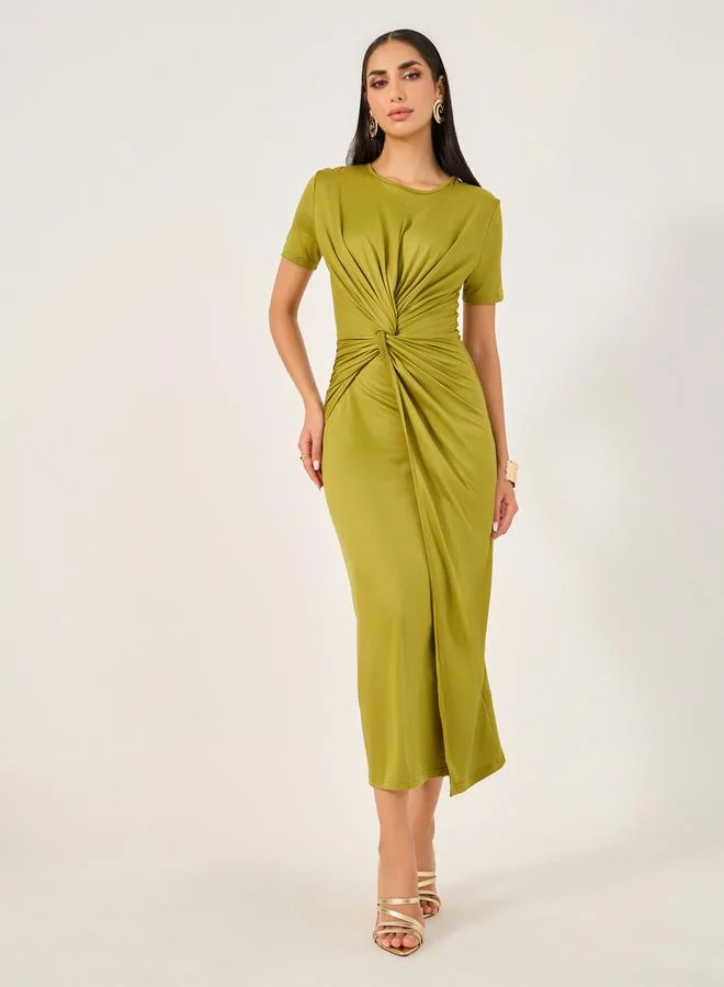 Take Two Twist Front Solid Bodycon Dress