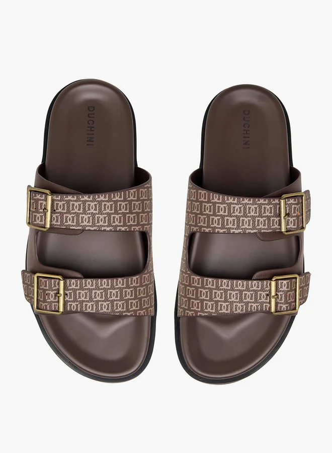 دوتشيني Men's Monogram Print Slip-On Comfort Sandals