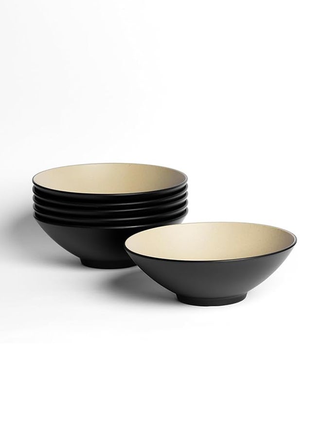 Master Gold 6 Piece Premium Melamine "Bowl" Perfect for Serving Soup, Soup, Noodles & Rice | Durable Shatterproof, Dishwasher & Microwave Safe | Serving Bowl (Beige | Black, 18cm)  - Image 1
