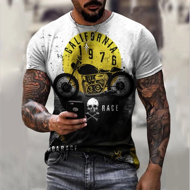 2022 European and American foreign trade cross-border new men's motorcycle casual digital printing slim pullover men's T-shirt TTA40-521 M - Image 1