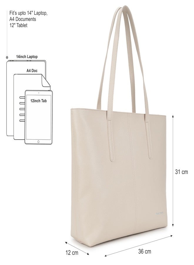Fastrack Casual Tote Bag For Girls, Large Size With A Zipper Closure And Padded Laptop Compartment, Compatible With Laptops Up To 15 Inches, Double Handle Tote Bag, Beige - Image 4
