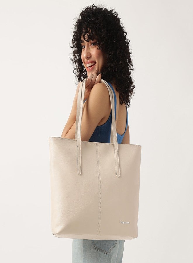 Fastrack Casual Tote Bag For Girls, Large Size With A Zipper Closure And Padded Laptop Compartment, Compatible With Laptops Up To 15 Inches, Double Handle Tote Bag, Beige - Image 2