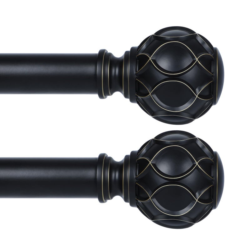 TANGWIN Black Adjustable Curtain Rods for WindowsFarmhouse Heavy Duty Curtain Rod for Bedroom Living RoomBoho Decorative Rustic Drapery Rods with Vintage Coastal FinialsMatte Black 2 Pack 1845