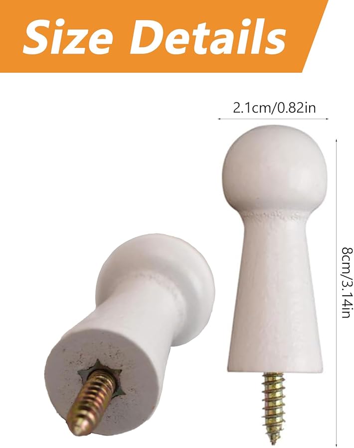 أوتاد خشبية بيضاء هزازة 80 مم 10 قطع مع مسامير لتعليق الملابس والقبعات والمناشف DIY - Image 3