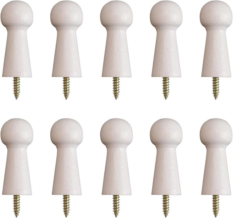 أوتاد خشبية بيضاء هزازة 80 مم 10 قطع مع مسامير لتعليق الملابس والقبعات والمناشف DIY - Image 1