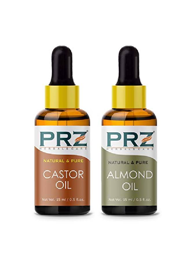 PRZ Combo of Cold Pressed Castor & Almond Carrier Oil 100% Pure l & Therapeutic Grade Oil for Aromatherapy Body Massage Skin Care & Hair Growth (15ML Each) - Image 2