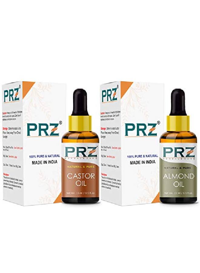 PRZ Combo of Cold Pressed Castor & Almond Carrier Oil 100% Pure l & Therapeutic Grade Oil for Aromatherapy Body Massage Skin Care & Hair Growth (15ML Each) - Image 3