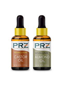 PRZ Combo of Cold Pressed Castor & Almond Carrier Oil 100% Pure l & Therapeutic Grade Oil for Aromatherapy Body Massage Skin Care & Hair Growth (15ML Each)  - Image 1