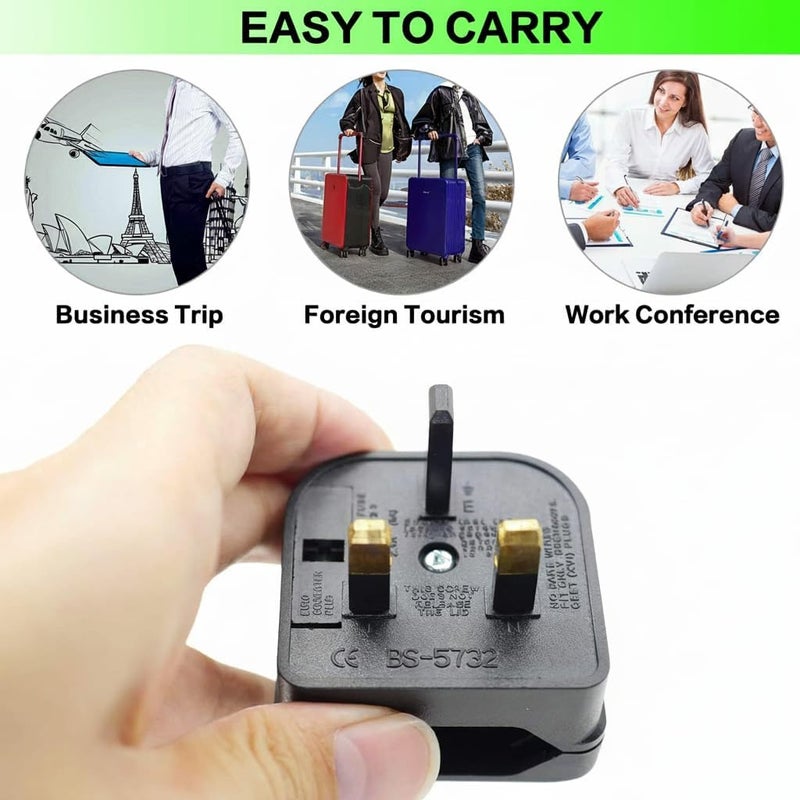 KASTWAVE Diverse application fit Black 2-Pin EU Socket to 3-Pin UK Plug Adaptor, European Type C/E/F Socket to Britain Type-G Plug Converter with 5A Fuse, Safe Power Adaptor for Travel, Hotel & Business Trip Elegant practical design - Image 5