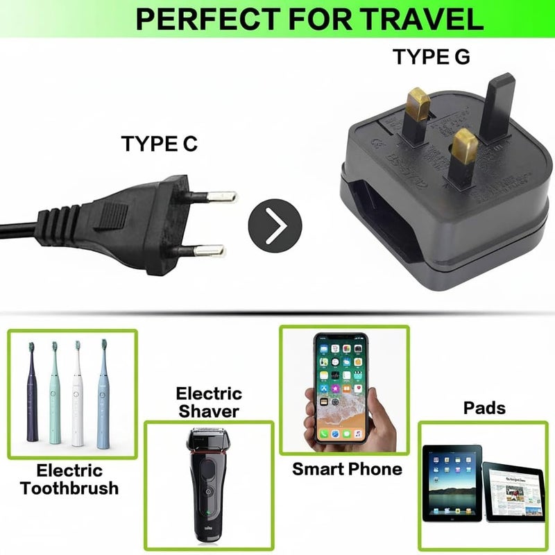 KASTWAVE Diverse application fit Black 2-Pin EU Socket to 3-Pin UK Plug Adaptor, European Type C/E/F Socket to Britain Type-G Plug Converter with 5A Fuse, Safe Power Adaptor for Travel, Hotel & Business Trip Elegant practical design - Image 4