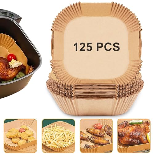 TOGOO Air Fryer Paper Liners, 125PCS Non-stick Disposable Liners, Baking Paper for Air Fryer Oil-proof, Water-proof, Food Grade Parchment for Baking Roasting Microwave (8inch-Square) - Image 1