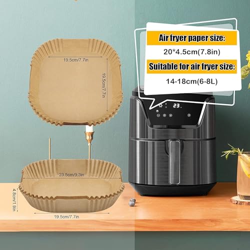 TOGOO Air Fryer Paper Liners, 125PCS Non-stick Disposable Liners, Baking Paper for Air Fryer Oil-proof, Water-proof, Food Grade Parchment for Baking Roasting Microwave (8inch-Square) - Image 2