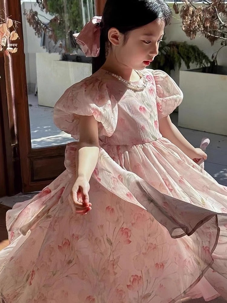 Girls Dress Summer Children Floral Dress Cute Princess Dress Puff Sleeve Beach Dress Birthday Dress - Image 3