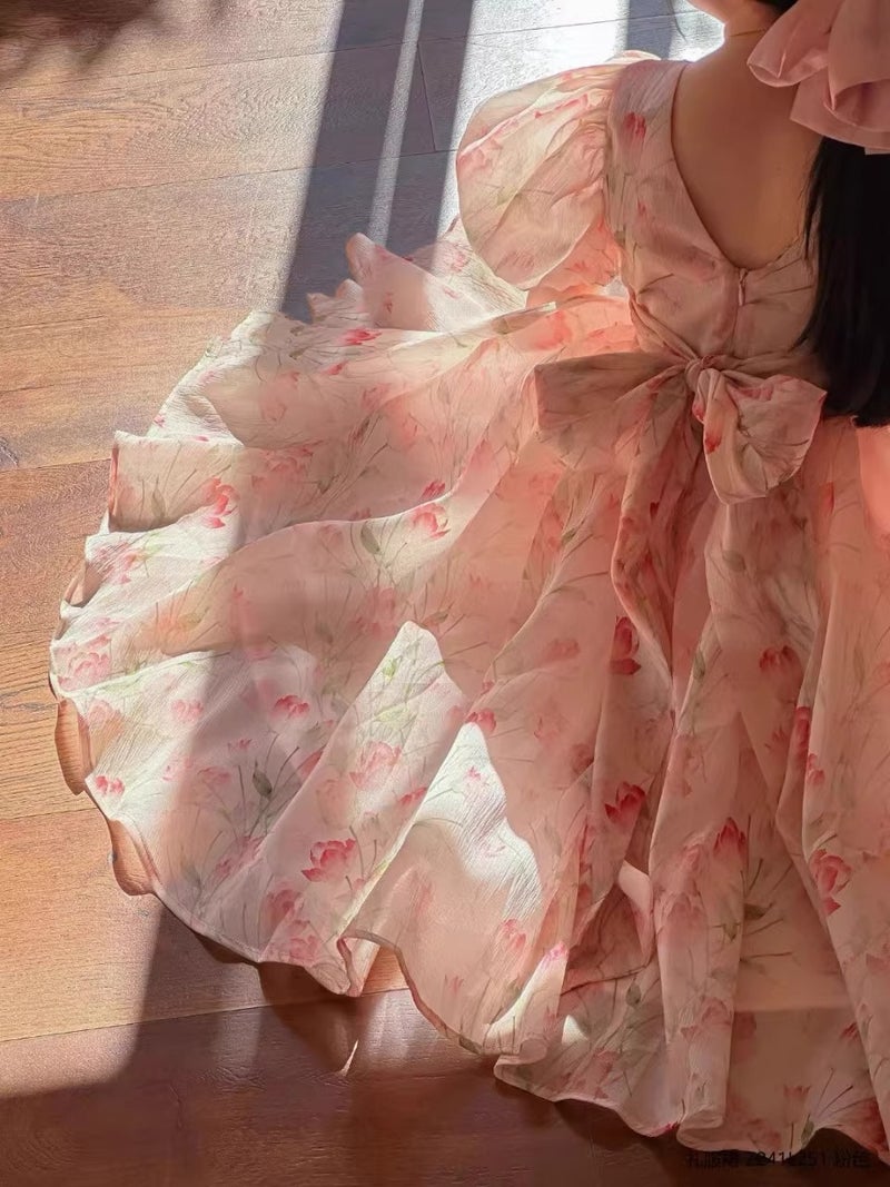 Girls Dress Summer Children Floral Dress Cute Princess Dress Puff Sleeve Beach Dress Birthday Dress - Image 5