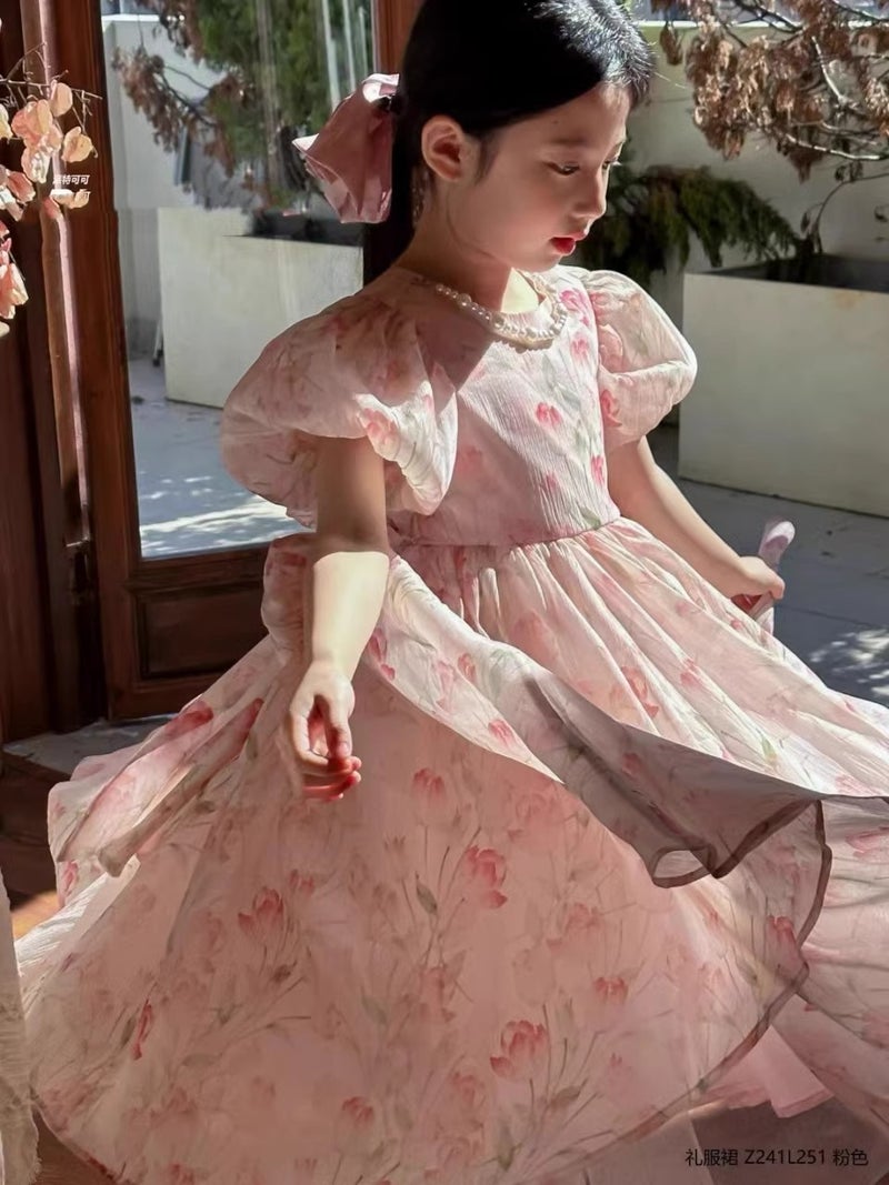Girls Dress Summer Children Floral Dress Cute Princess Dress Puff Sleeve Beach Dress Birthday Dress - Image 4