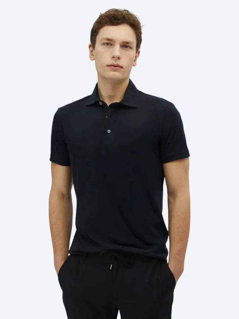 Kip Black Plain Polo Neck T-Shirt