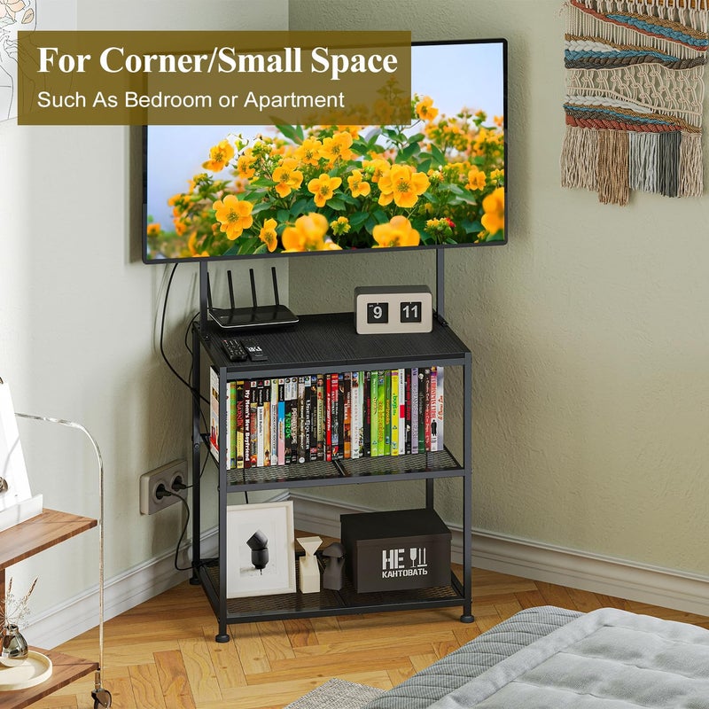Cottage Charm 23 Inch to 50 Inch Floor Small Corner TV Stand with Storage Shelves for Living Room Bedroom, Universal Floor Television Stands with Mount, Farmhouse Black TV Table Desk Shelf for Small Spaces - Image 4