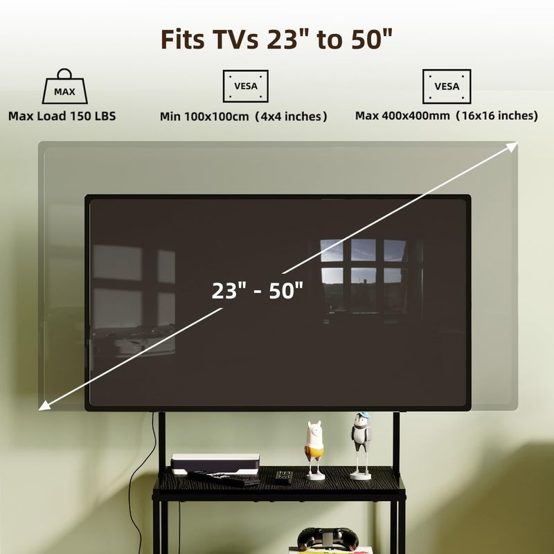 Cottage Charm 23 Inch to 50 Inch Floor Small Corner TV Stand with Storage Shelves for Living Room Bedroom, Universal Floor Television Stands with Mount, Farmhouse Black TV Table Desk Shelf for Small Spaces - Image 5