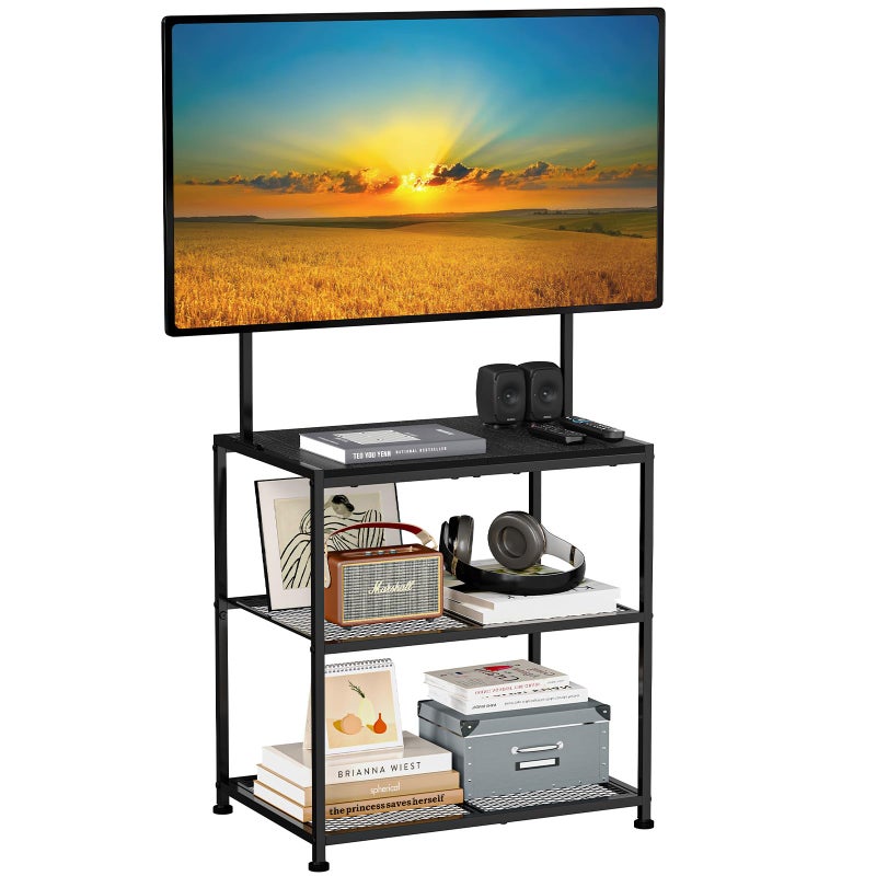 Cottage Charm 23 Inch to 50 Inch Floor Small Corner TV Stand with Storage Shelves for Living Room Bedroom, Universal Floor Television Stands with Mount, Farmhouse Black TV Table Desk Shelf for Small Spaces - Image 1
