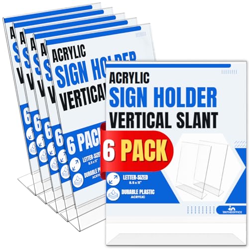 1InTheOffice Slanted Sign Holder 8.5 x 11"6 Pack" (Slanted Vertical) - Image 1