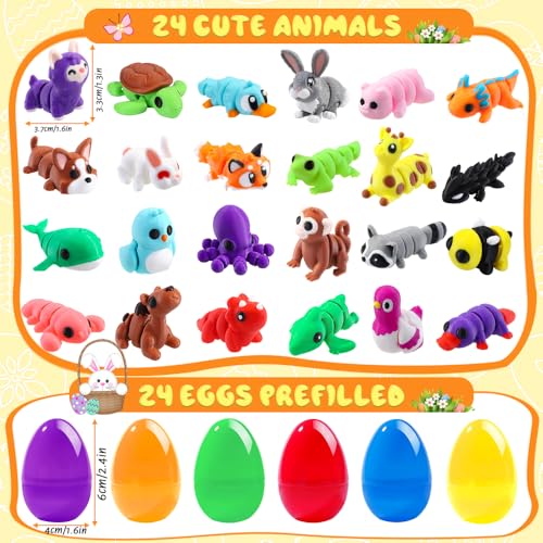 Vellibring 24pcs Prefilled Easter Eggs 3D Printed Animals for Kids Easter Plastic Egg Basket Stuffers Hunt Gifts for Boys Girls Easter Prizes Goodie Bag Classroom Birthday Party Favor - Image 5