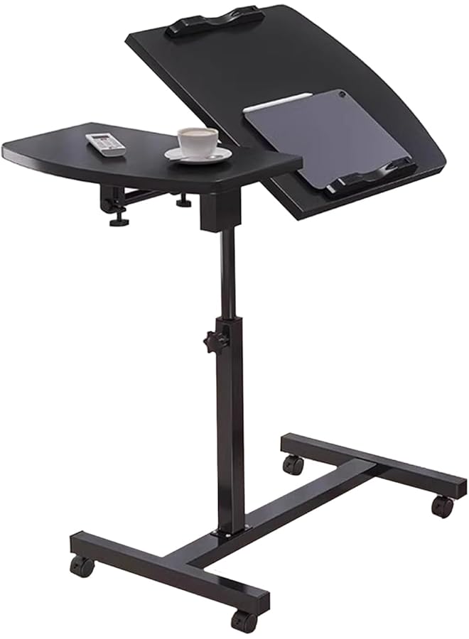 EqiEch Adjustable Laptop Table Lifting And Rotating Laptop Desk Tiltable Mobile Standing Desk With Mouse Tray And Wheels Overbed Bedside Desk Sofa Side Table For Office Home School Black - Image 1