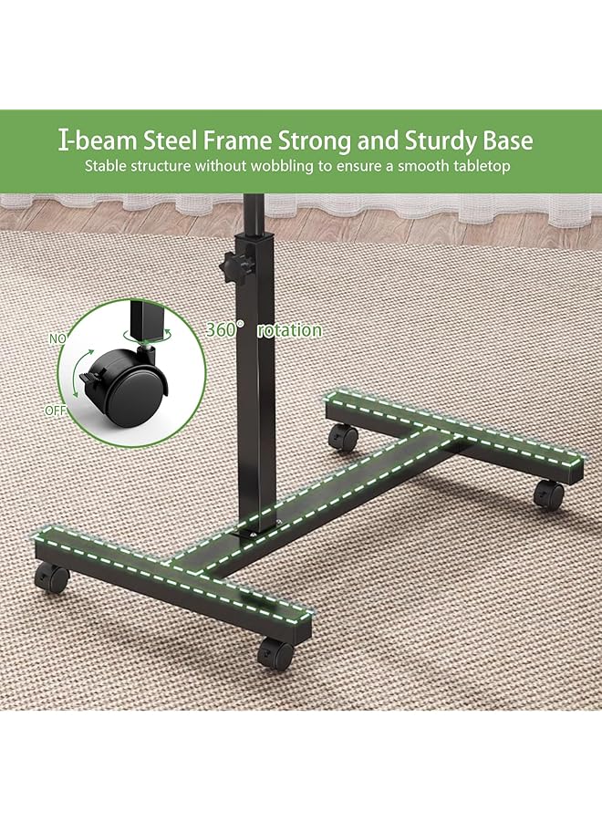 EqiEch Adjustable Laptop Table Lifting And Rotating Laptop Desk Tiltable Mobile Standing Desk With Mouse Tray And Wheels Overbed Bedside Desk Sofa Side Table For Office Home School Black - Image 5