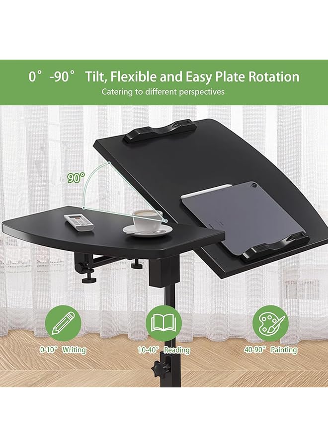 EqiEch Adjustable Laptop Table Lifting And Rotating Laptop Desk Tiltable Mobile Standing Desk With Mouse Tray And Wheels Overbed Bedside Desk Sofa Side Table For Office Home School Black - Image 3
