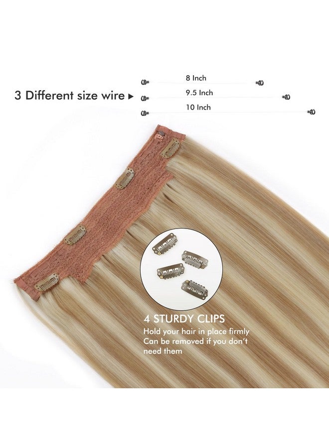 ساسينا وصلات شعر سلكية غير مرئية، شعر بشري حقيقي مع سلك شفاف، حجم قابل للتعديل، مشابك آمنة طبيعية مستقيمة، قطعة شعر سرية معجزة، تسليط الضوء على P860 18 بوصة 80 جرام - Image 4