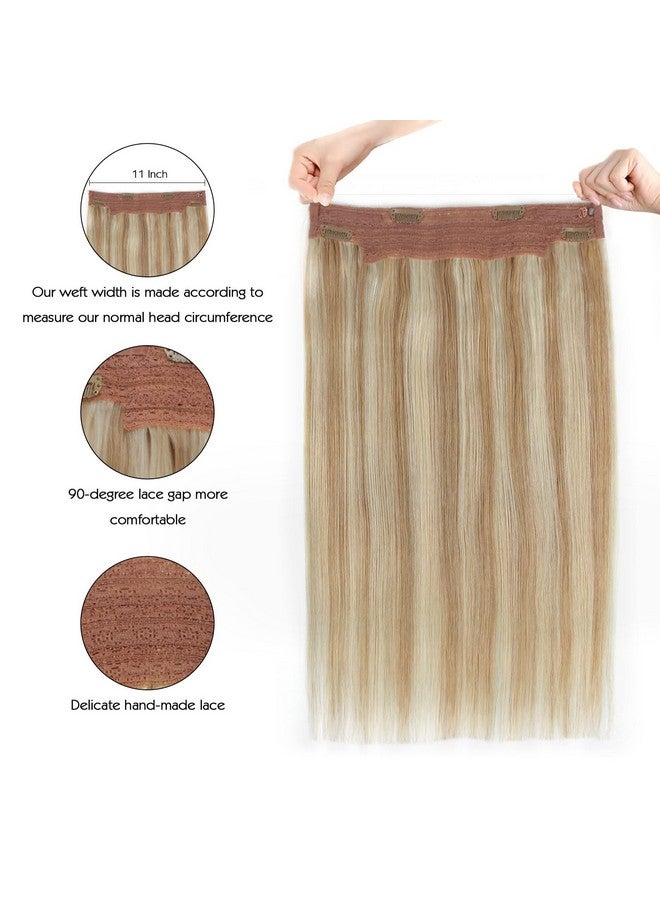 ساسينا وصلات شعر سلكية غير مرئية، شعر بشري حقيقي مع سلك شفاف، حجم قابل للتعديل، مشابك آمنة طبيعية مستقيمة، قطعة شعر سرية معجزة، تسليط الضوء على P860 18 بوصة 80 جرام - Image 2