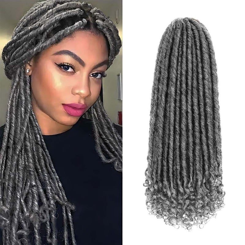 MODERN QUEEN 6 Packs Goddess Locs Crochet Hair 18 Inch Straight Faux Locs Crochet Braids PreLooped Curly Soft Synthetic Ombre Braiding Hair Extensions for Black Women18 Inch 6 Packs 1BGray