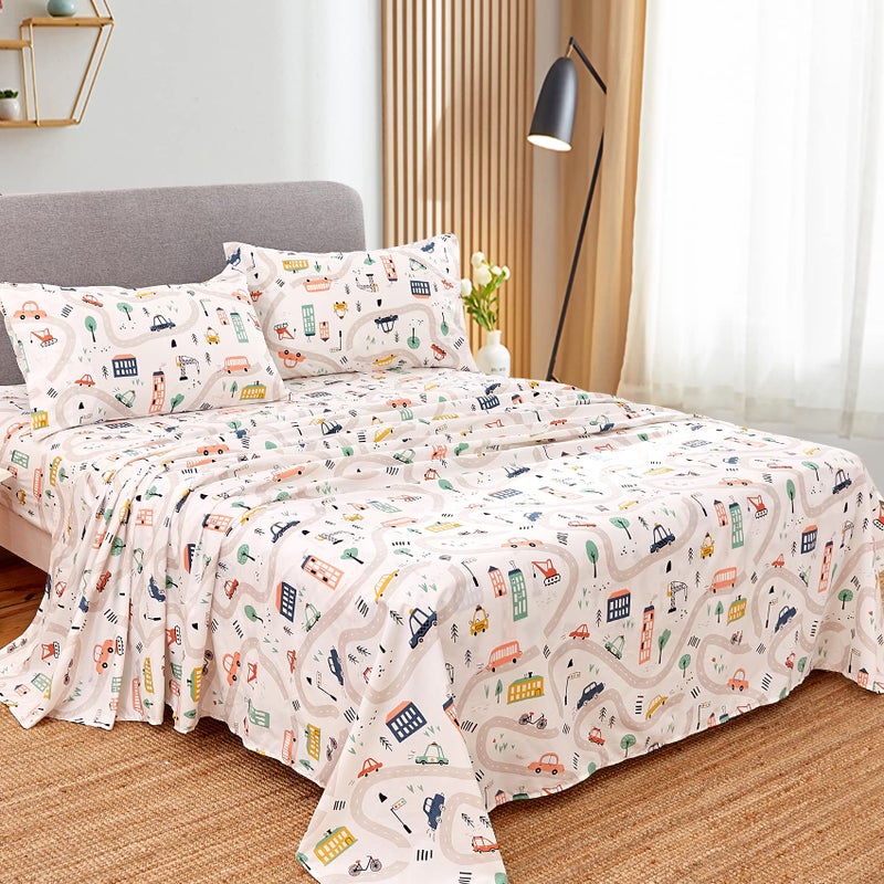 JSD Car Kids Printed Sheet Set Full Size, 4 Piece Soft Microfiber Bed Sheets Deep Pocket - Image 2