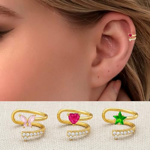 VAMA FASHIONS 18K Gold Plated Left Ear Cuff Anti Tarnish Stone Without Piercing Stud Earring Upper Ear western ethnic Lightweight Jewellery For Women & Girls (3 Pcs Left Ear Cuff Earrings Combo) - Image 2