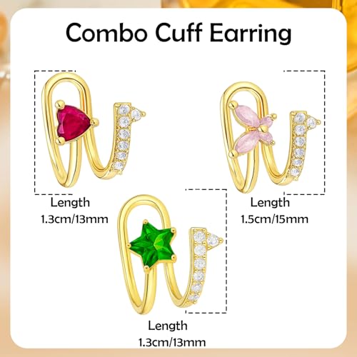 VAMA FASHIONS 18K Gold Plated Left Ear Cuff Anti Tarnish Stone Without Piercing Stud Earring Upper Ear western ethnic Lightweight Jewellery For Women & Girls (3 Pcs Left Ear Cuff Earrings Combo) - Image 3