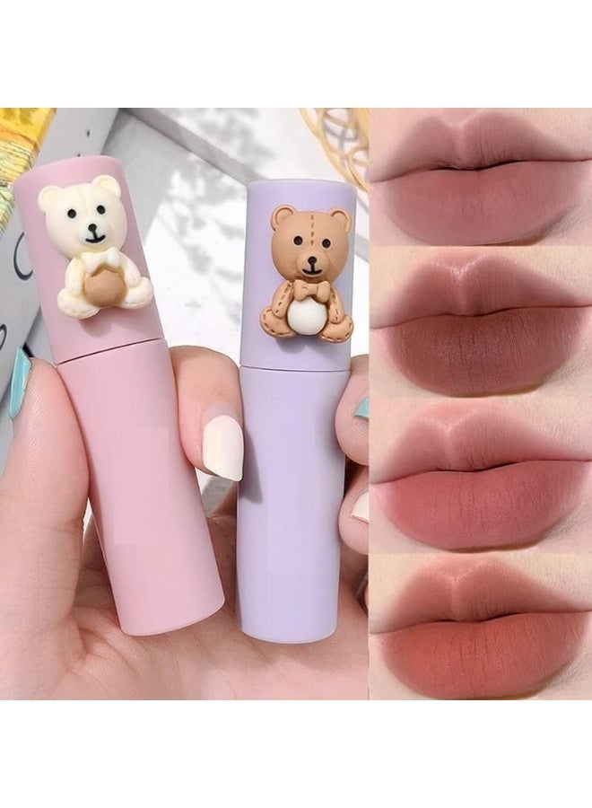 4 قطع من ملمع الشفاه المخملي غير اللامع، أحمر شفاه بقوام ضبابي وموحل، طويل الأمد غير ملتصق بالكوب ومقاوم للماء، يستخدم ثنائية للشفتين والخدود، مكياج يومي نسائي. - Image 2